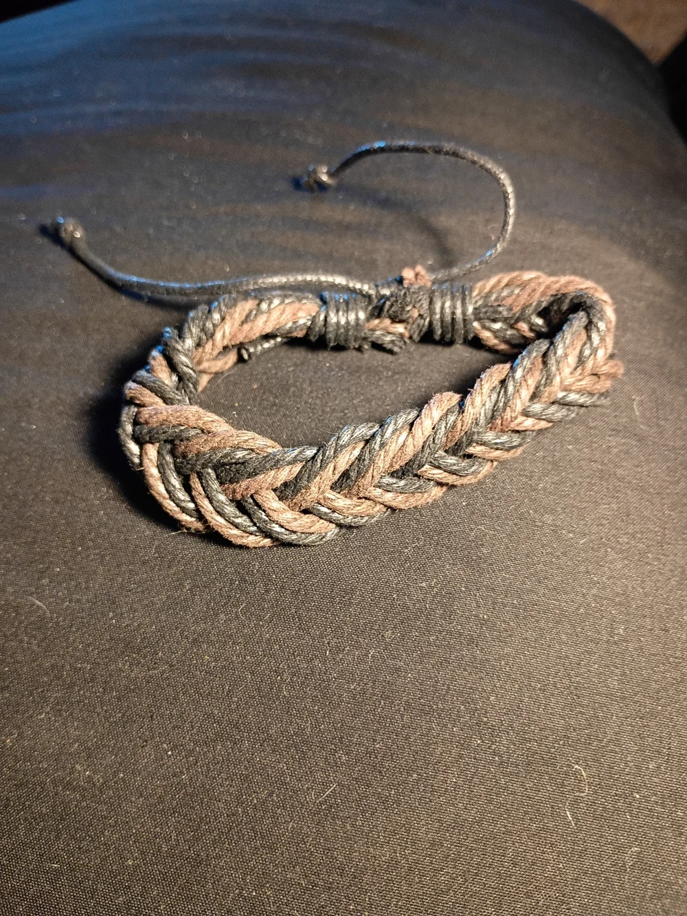 Braided Adjustable Cord Bracelet in Brown & Gray